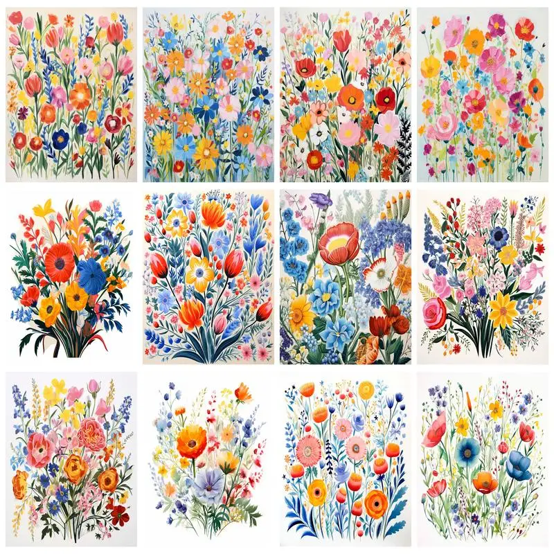 

PhotoCustom Flowers Painting By Numbers For Adults Starter Kit Wall Art Picture Numbers Painting For Home Decors