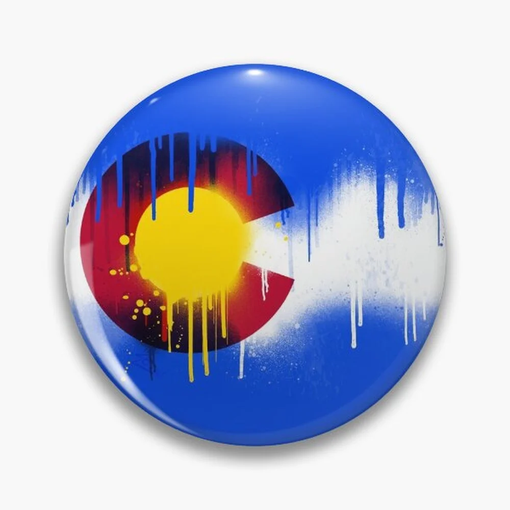 Drippy Colorado Flag Pin Holographic Star Heart Pin Brooches Laminated Button Fashion Accessory