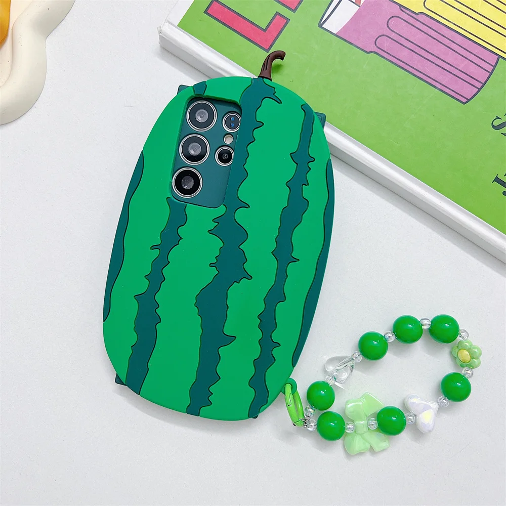 Summer Tropical Watermelon Bead Chain Phone Case for S26 Ultra Soft Silicone Protective Cover for Samsung Galaxy S25 S23 A57