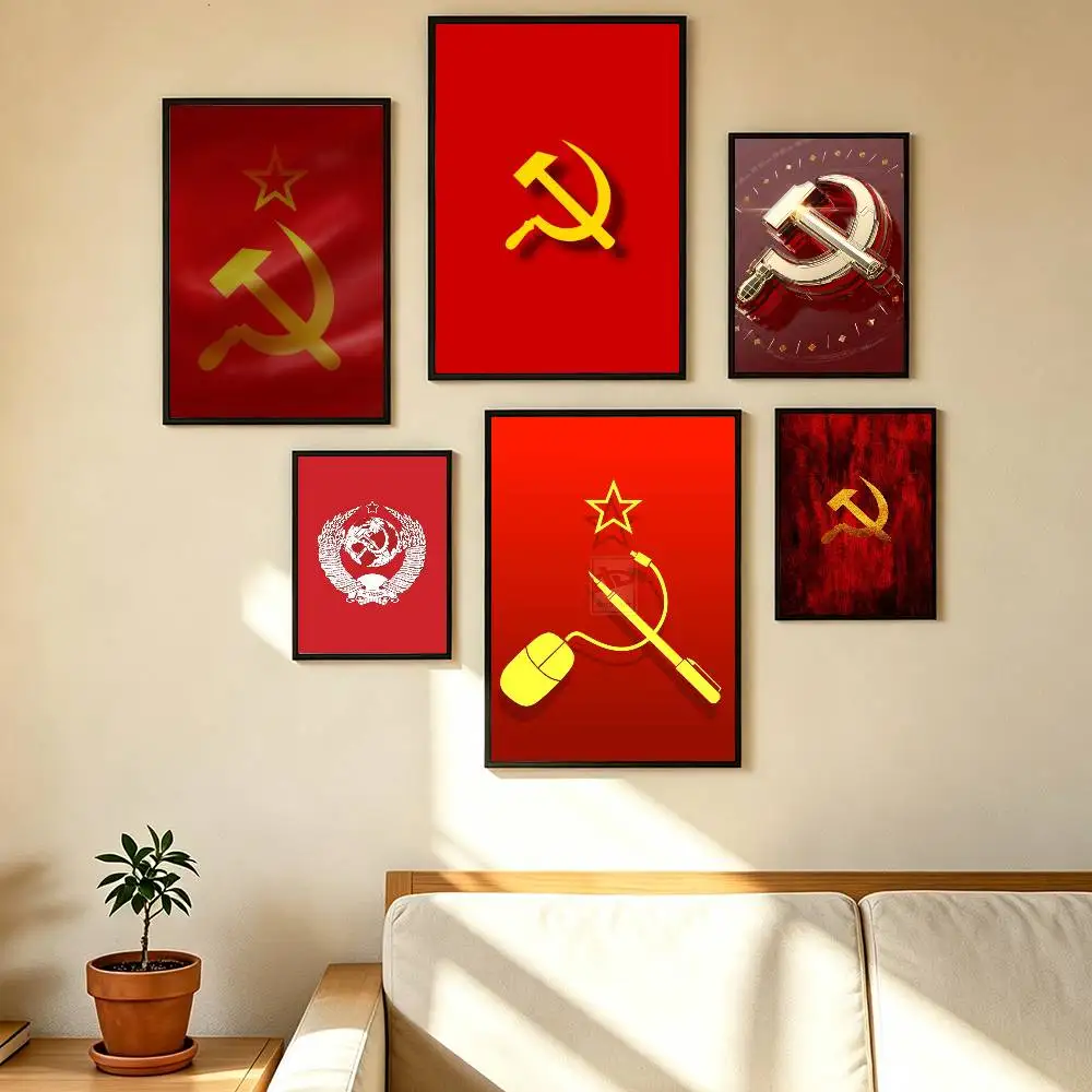 Flag USSR Poster High Quality Dorm Living Room Aesthetic Wall Decoration Painting Stickers Gift