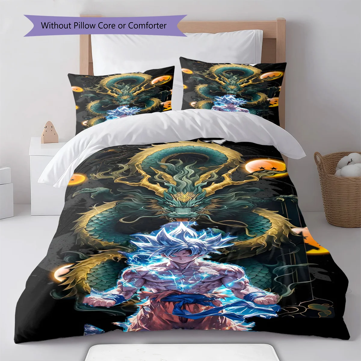 Juego de Ropa de Cama con Diseño de Dragon Ball en Pose Sonriente, Funda de Edredón de Anime, Juego de Ropa de Cama Suave de Poliéster -QJY