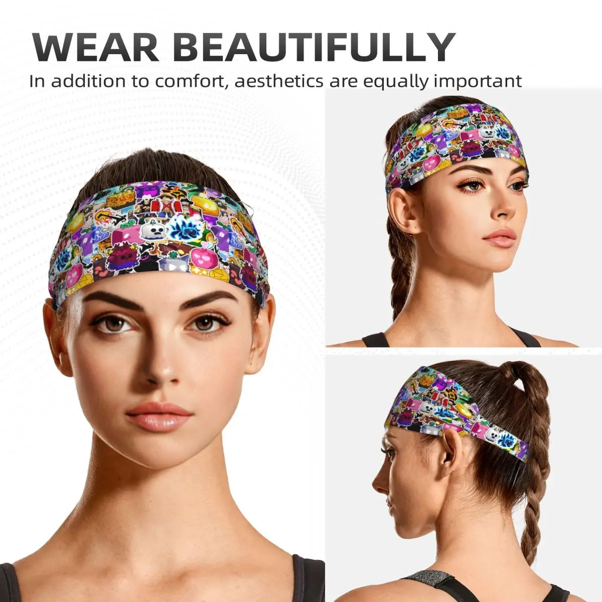 لعبة مخصصة Bloxs الفواكه أنيمي الكرتون عقال النساء الرجال عدم الانزلاق الرطوبة فتل عصابة رياضية لكرة السلة