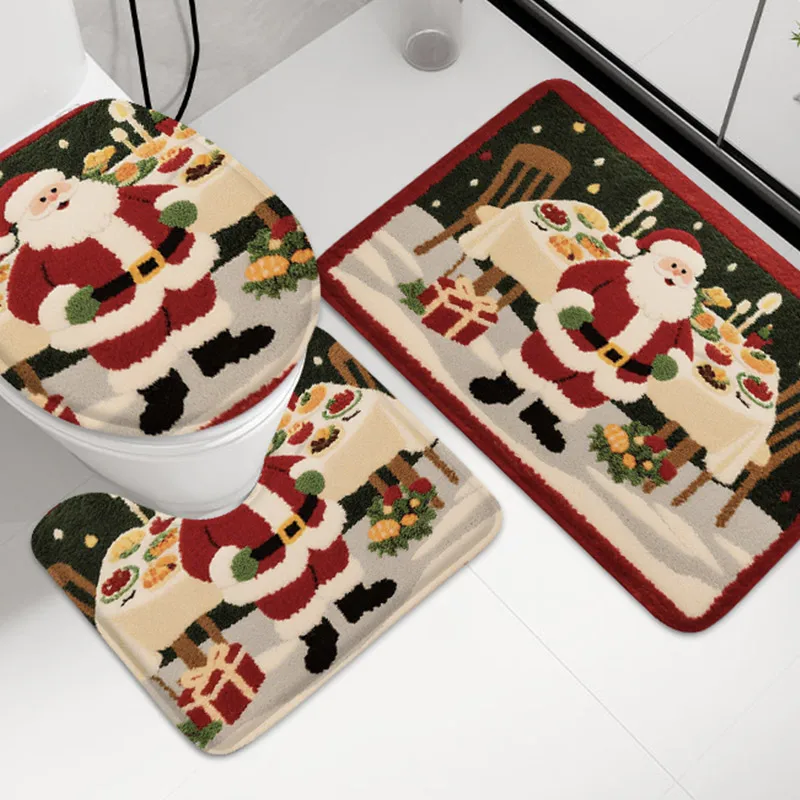 3pcs cartoon image flannel carpet bathroom floor mat U-shaped toilet lid mat bathroom anti slip mat absorbent mat home door mat