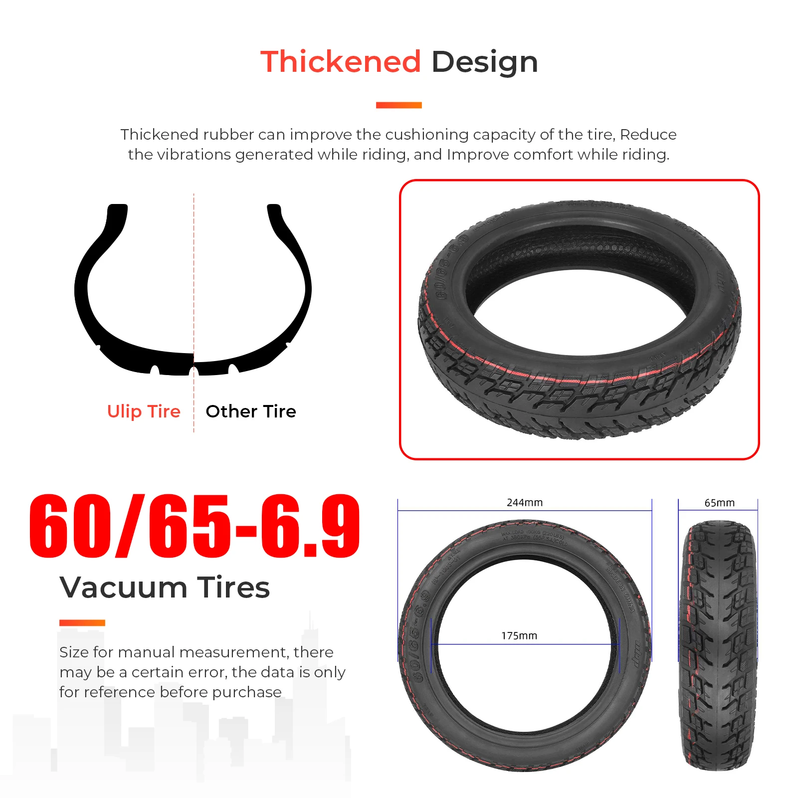 Ulip For Ninebot Max G2 Electric Scooter Front Rear Off-Road Tyre 60/70-6.5 and 60/65-6.9 Tire Thicken Tubeless Tire Accessories