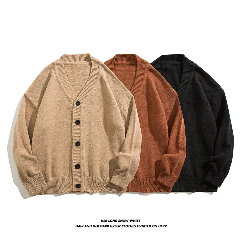 2024 New Cardigan Sweater Autumn Men's Handsome Korean Edition Solid Color Long Sleeve V-Neck College Style Luxury Knitted Coat