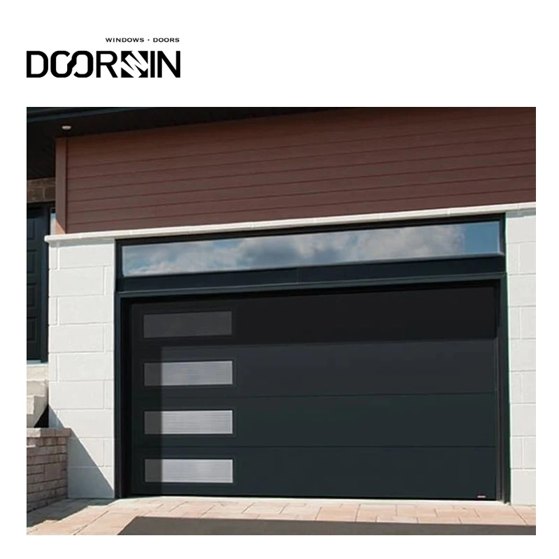 Modern New Black Aluminum Alloy Frosted Glass Automatic Garage Door for Villa Modern Garage Door