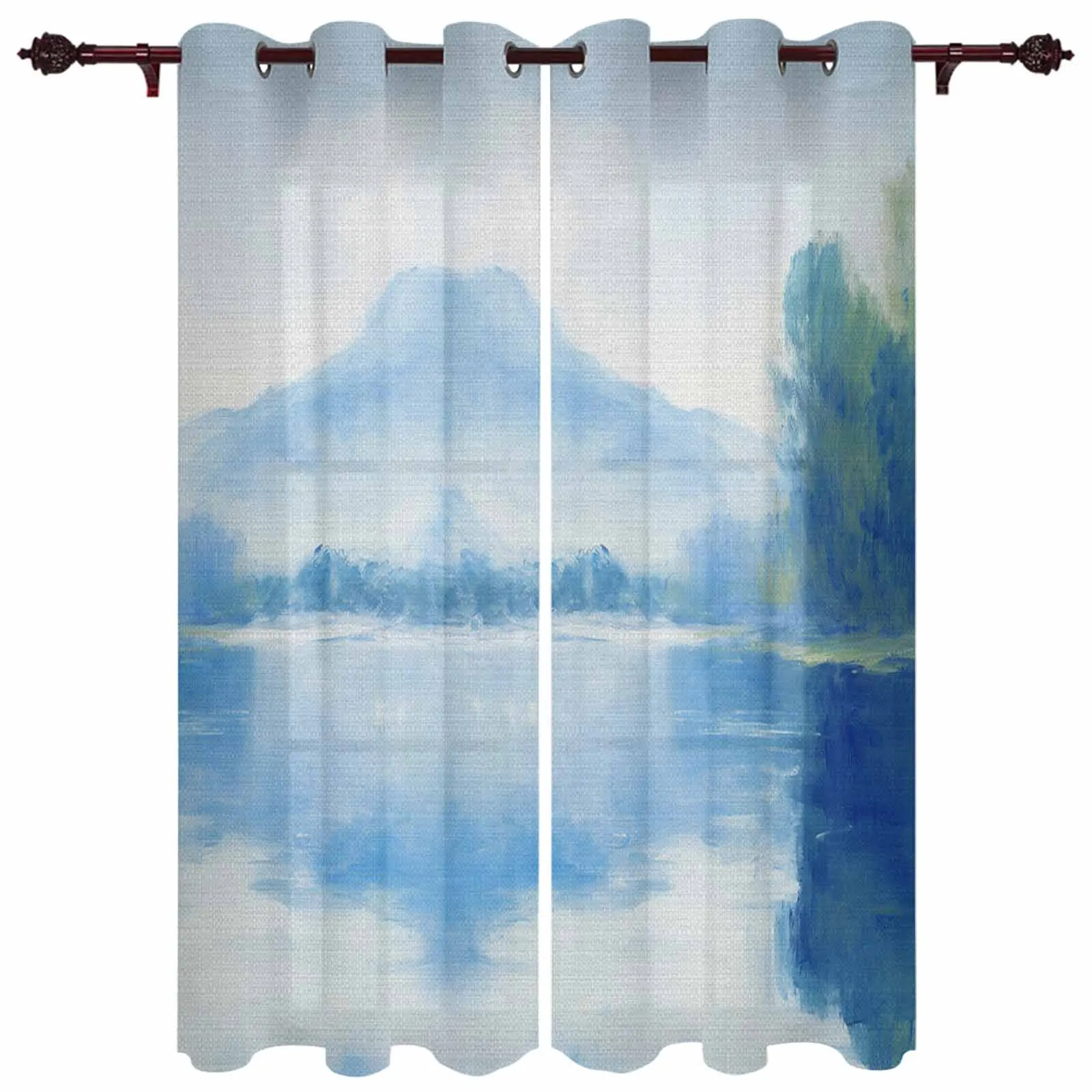 Watercolor Landscape Abstract Reflection Of The Sky Window Curtains for Living Room Bedroom Curtain Home Decor Balcony Drapes