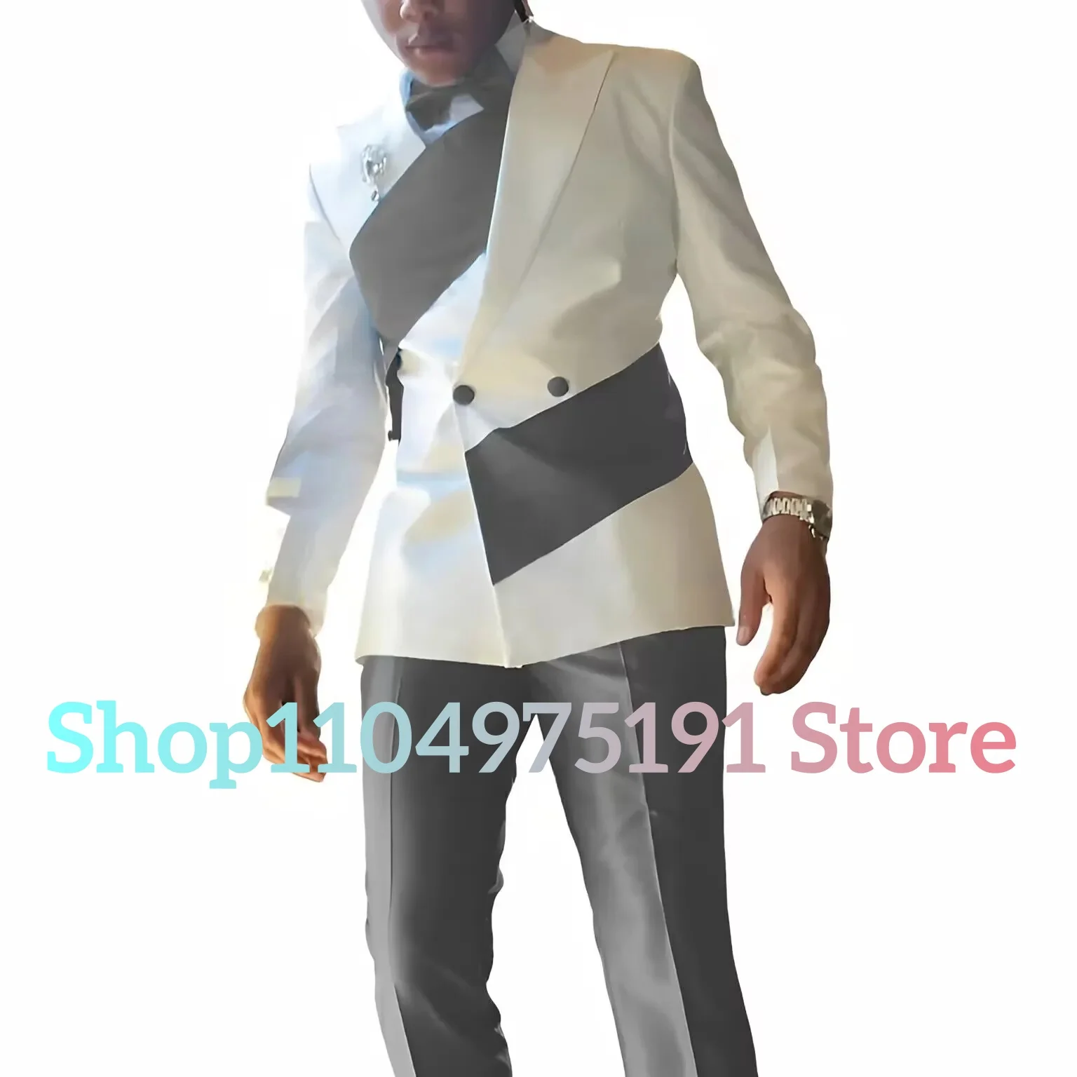 Traje de 2 piezas blanco azul real para hombre de diseño especial (Blazer + pantalones) ropa de novio de boda de negocios con so