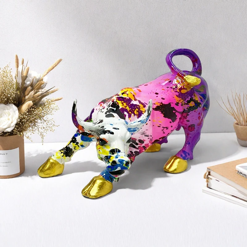 YuryFvna 2025 New Graffiti Bull Figurine Sculpture Desk Storage Statue Interior New RoomAbstract Art Ornament Holiday Decoration