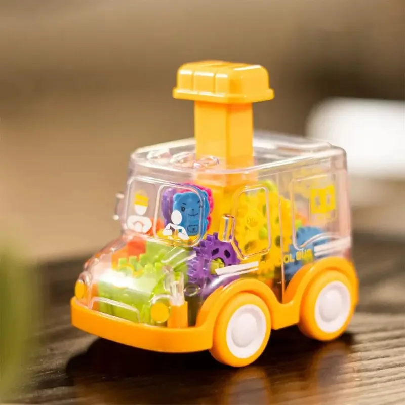 Cartoon Transparent Gear Car Toy Inertia Slide Children's Interactive Toys Lnertia Pull-back Cars with Rails Press Car