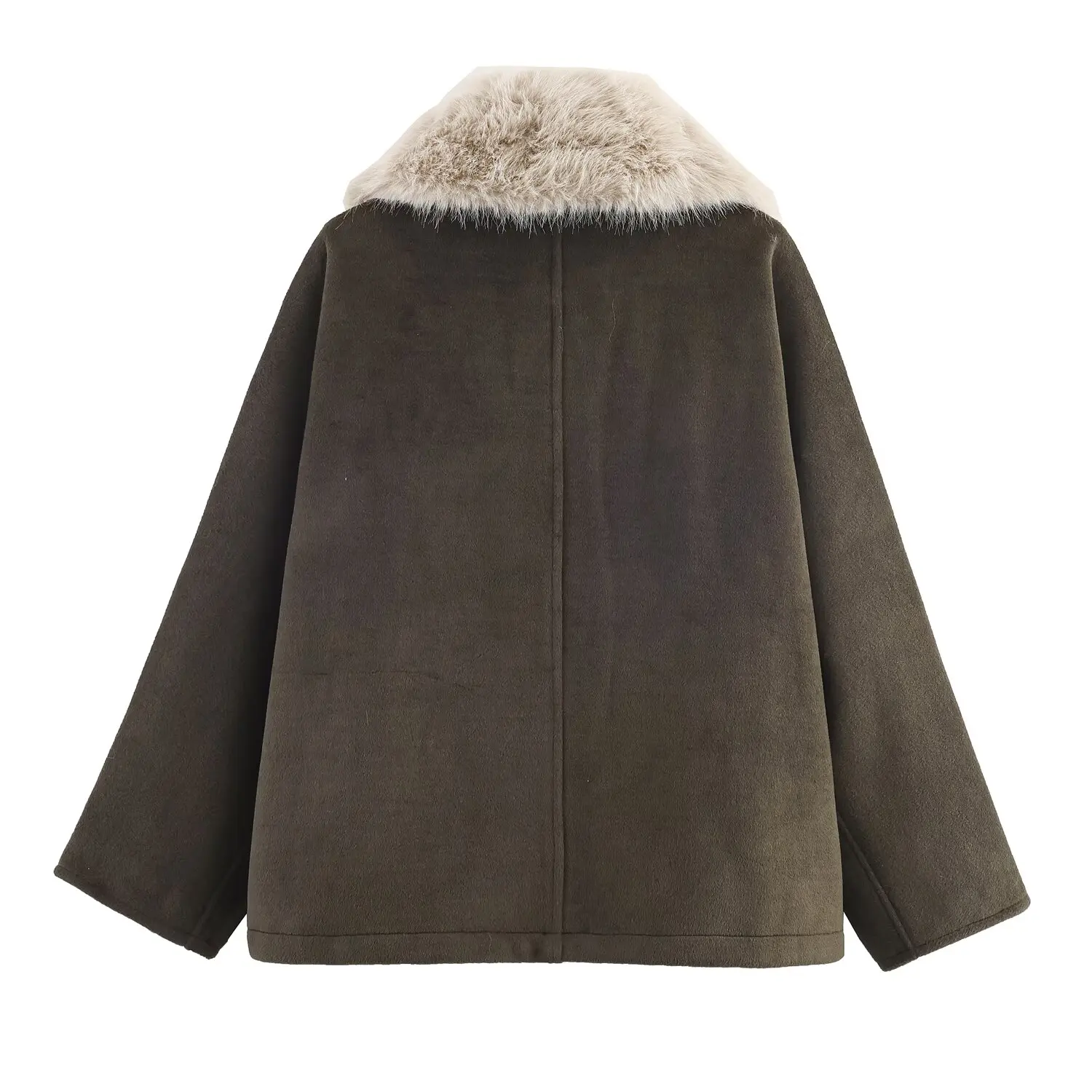 DiYiG DONNA 2025 Autunno Nuova Moda Misto Collo In Pelliccia Sintetica Giacca Chic Con Manicotto del Rotatore Bottone Cappotto Della Tuta Sportiva Mujer