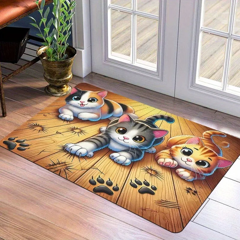 

1PC Cute Cats pattern Door Mats Kitchen Rugs Non-Slip Pop design Living room Rugs Bath Mat Carpet for Home Sink Laundry Decor