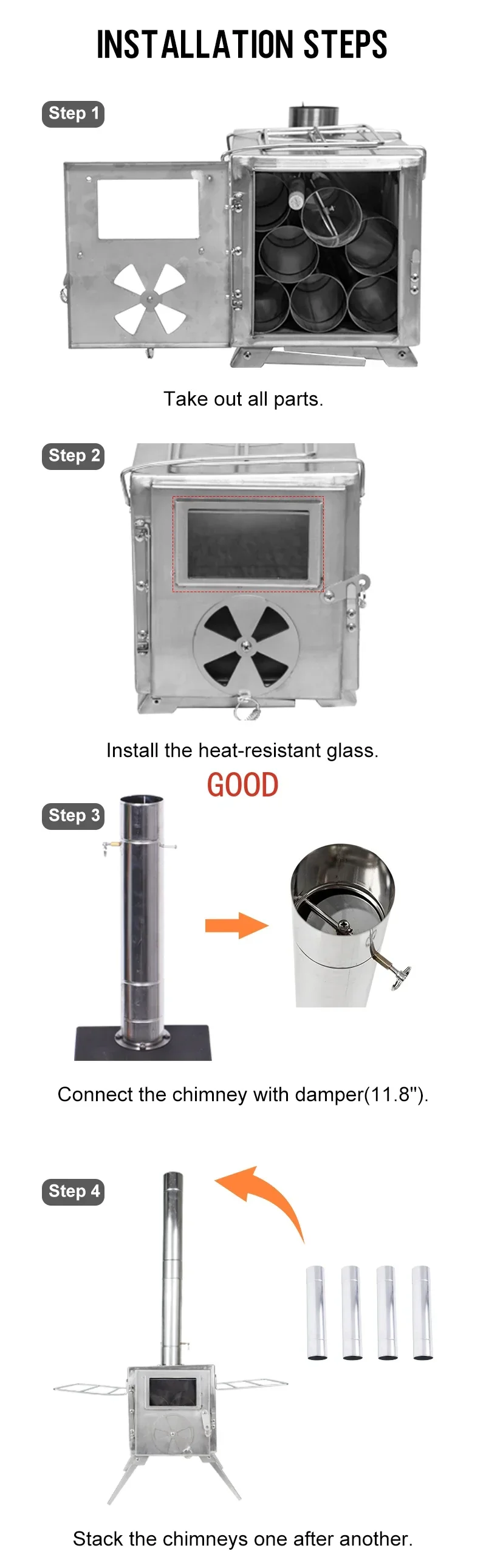 New Design  Light Stainless Steel Burning Family Portable Stove Outdoor Camping Wood Stove