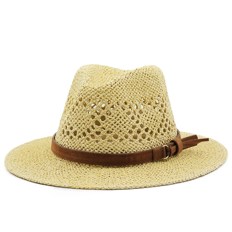 Hollow Men Raffia straw hat Straw Cowboy Hats Western Beach Felt Sun hats Party Cap for Girl Women summer jazz straw hat