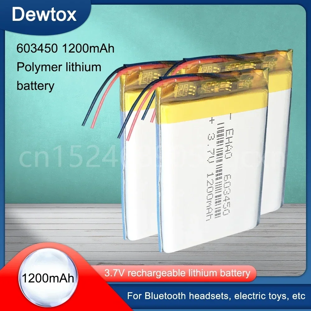 3.7V 1200mAh 603450 Lithium Polymer LiPo Rechargeable Battery 3 wires For GPS PSP DVD mobile video game PAD E-books tablet PC