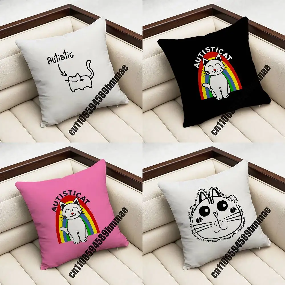 

For Autistic Cat Autism Puzzle Throw Pillow Case Sham 45x45cm 40x40cm Square Car Pillowcase Pad Cushion Cover