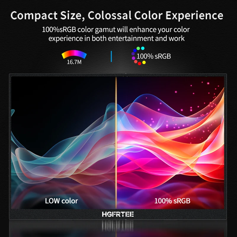 HGFRTEE 16-дюймовый портативный монитор FHD IPS 100%sRGB 300cd/m2 ПК Игры Расширенный дисплей Ноутбук Второй экран с VESA и кронштейном