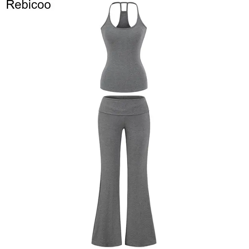 Women's 2 Piece Workout Set Racerback Tank Top and Flare Pants Separates Athletic Yoga Outfit