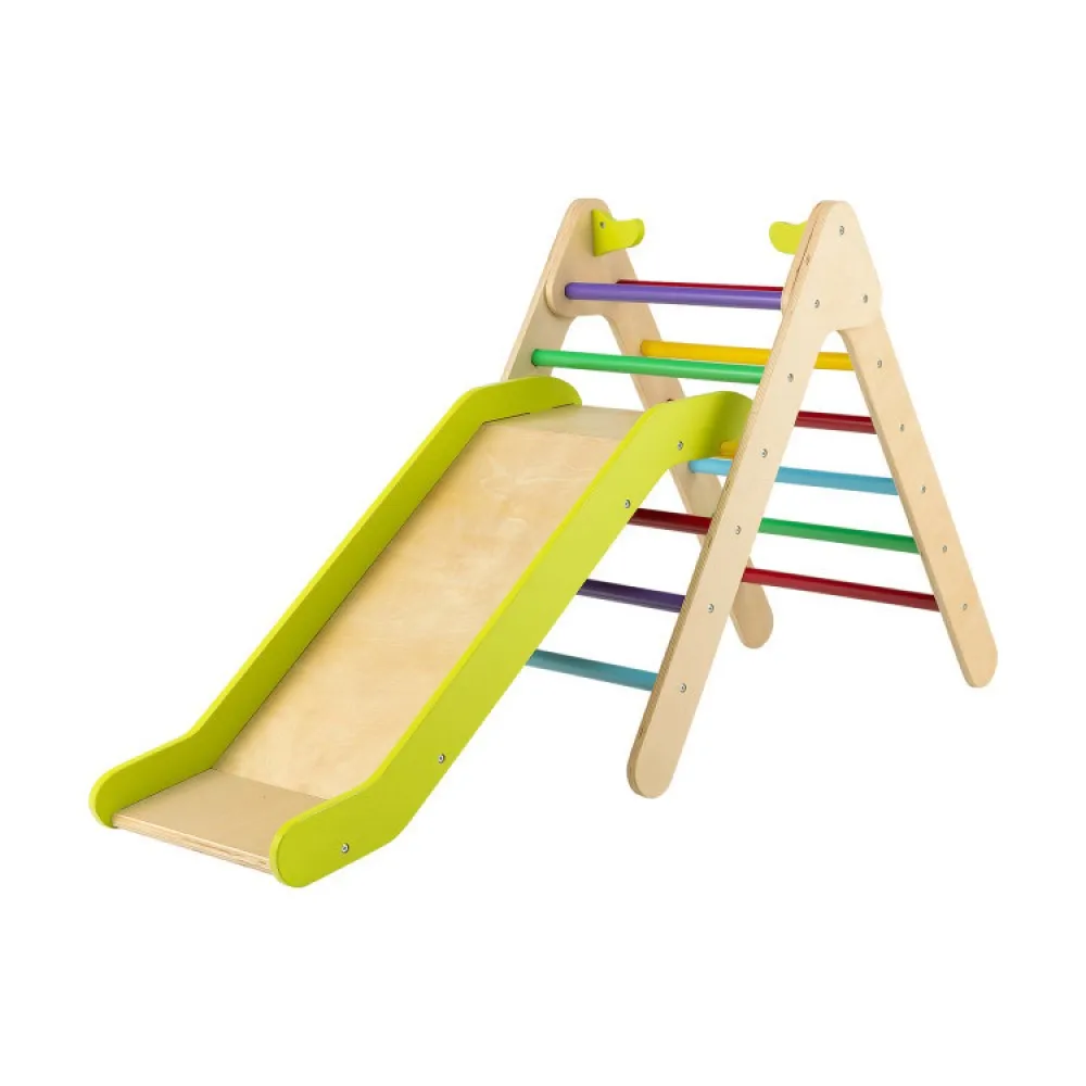 2-in-1 Wooden Triangle Climber Set with Gradient Adjustable Slide