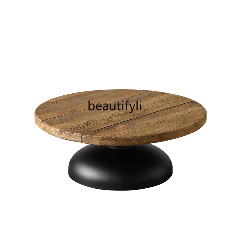 

Nordic Mild Luxury Retro round Wooden Sofa and Tea Table Quiet Style Living Room Side Table Small Apartment