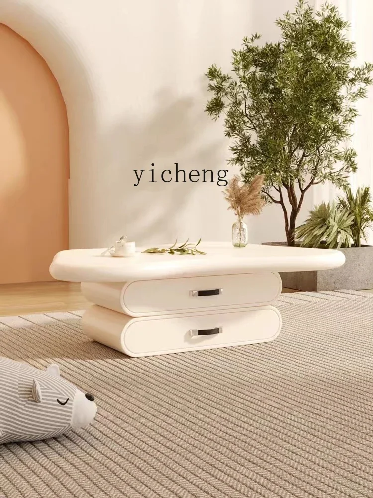 Picture 4: Cloud Tea Table Cream TV Cabinet Unit Living Room Stone Plate Shaped Tea Table with Drawer