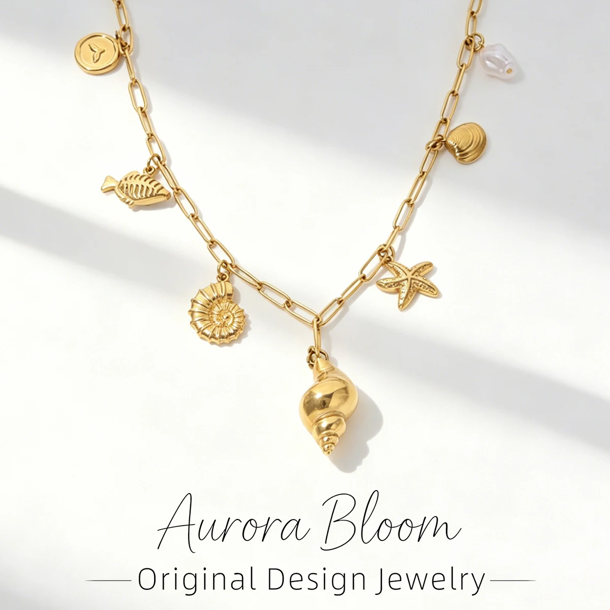 

AURORA Ocean Style Conch Pendant Necklace For Women's Stainless Steel Necklace Women's Choker Necklaces 18K Gold-plated Jewelry