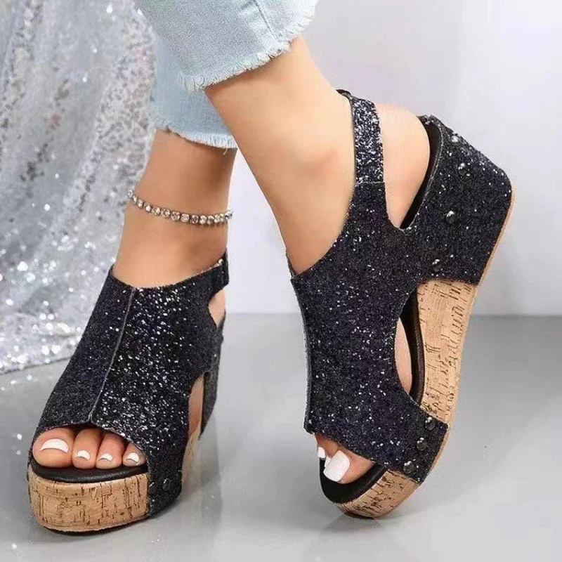 The New Casual Wedge Sandals Women Summer 2022 Fashion Elegant Non-slip Platform Heels Rubber Sole Buckle Peep Toe Roman Shoes