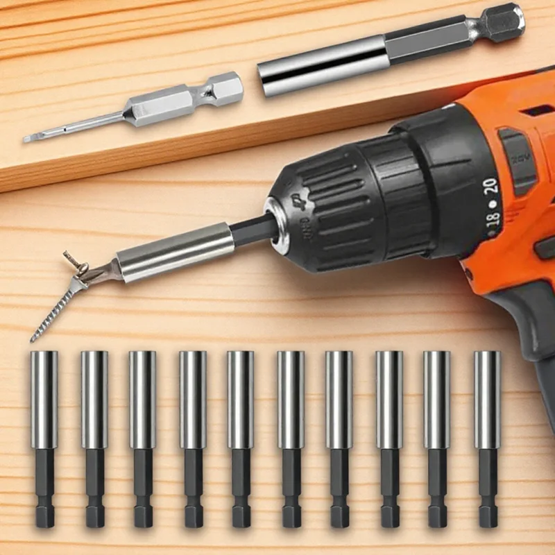 STONEGO 1PC/10PCS 60mm Magnetic Screwdriver Extension Set, Heavy Duty 1/4" Hex Shank Bit Holder