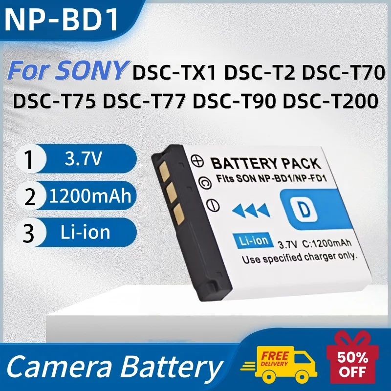 

NP-BD1 NP-FD1 Camera Battery 3.7V 1200mAh for SONY DSC-TX1 DSC-T2 DSC-T70 DSC-T75 DSC-T77 DSC-T90 DSC-T200 DSC-T300 DSC-T500