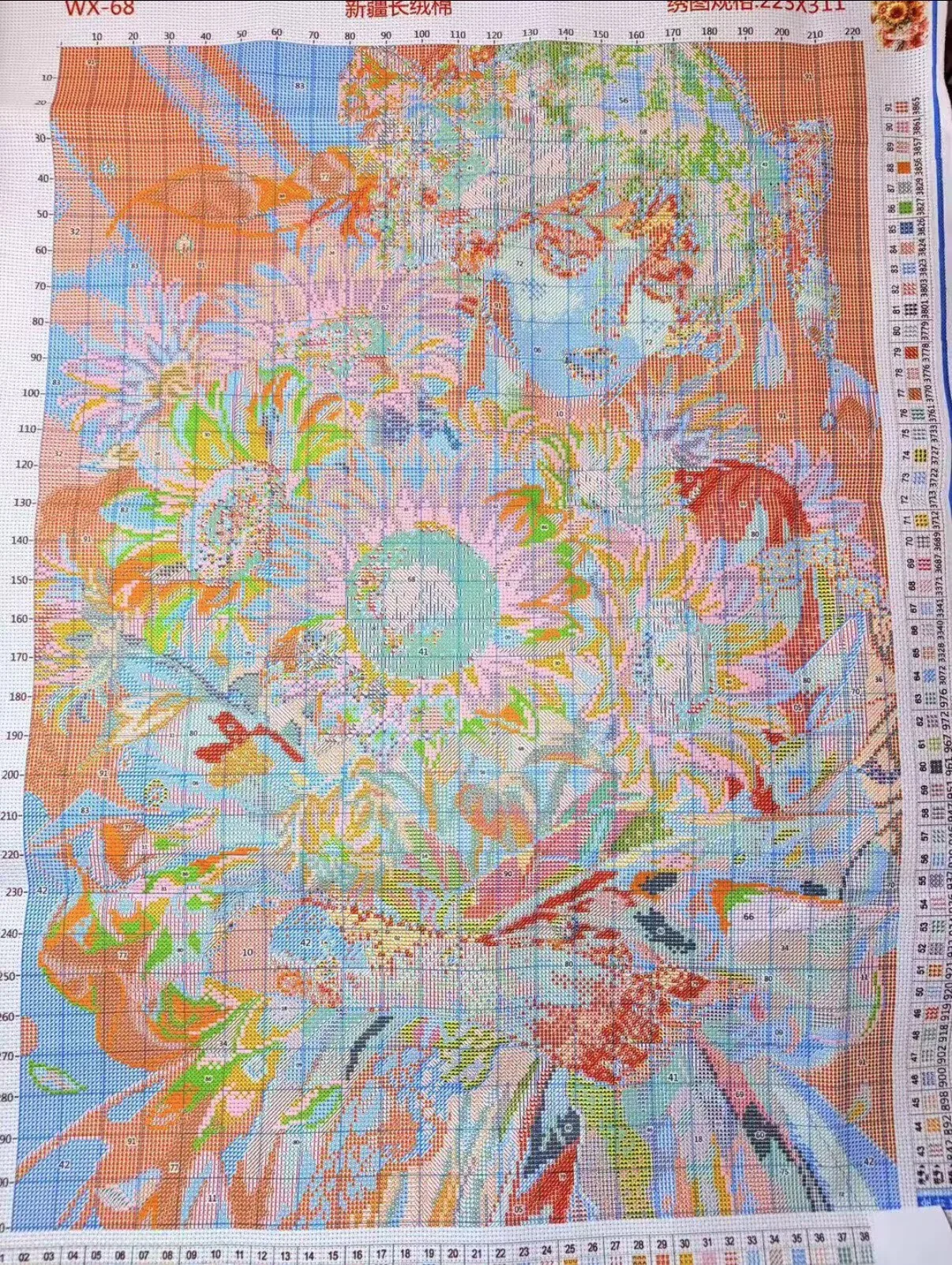 9CT 75X100CM Sunflowers Girl Needlework,DIY Living Room Printed Cross Stitch,Set For Embroidery Kit Cotton Threads 91 Colors