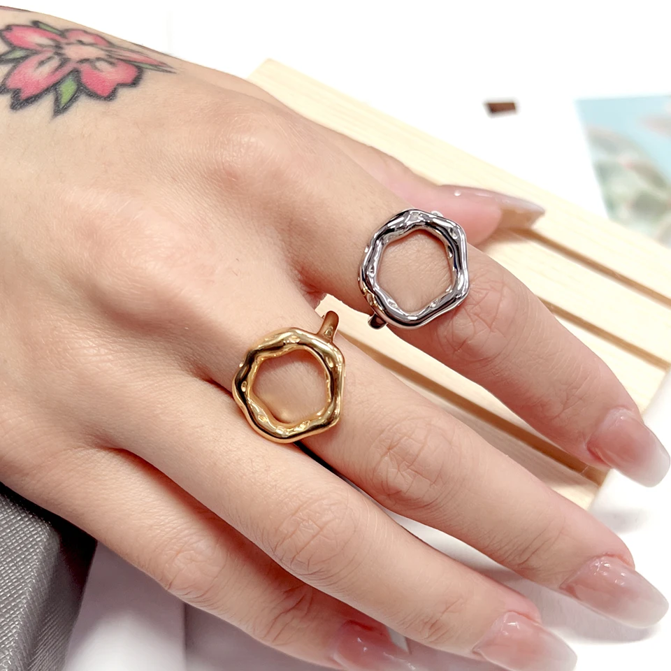 New 316L Stainless Steel Irregular Ring For Women Statement Metal Golden Finger Geometric Rings Minimalist Jewelry Bijoux Femme