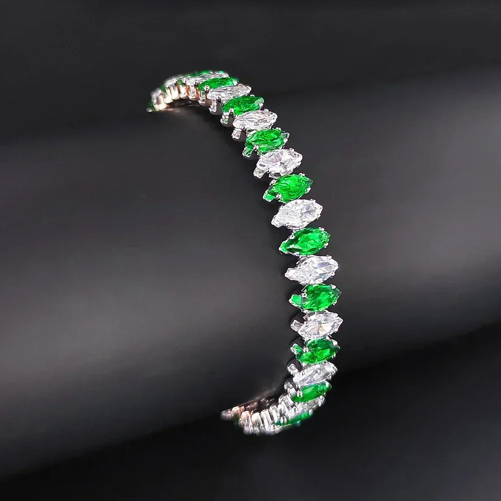 Moonso Arrival Unique Design White Green Color  Marquise Bracelet Bangle for Women  Valentine\'s Day Gift Jewelry S8250