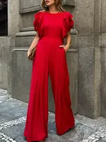 Modigirl Red Romper Jumpsuit Woman 2025 New Summer Falbala Short Sleeves Wide Leg Jumpsuits Woman Elegant Party Formal Clothes - Image 4