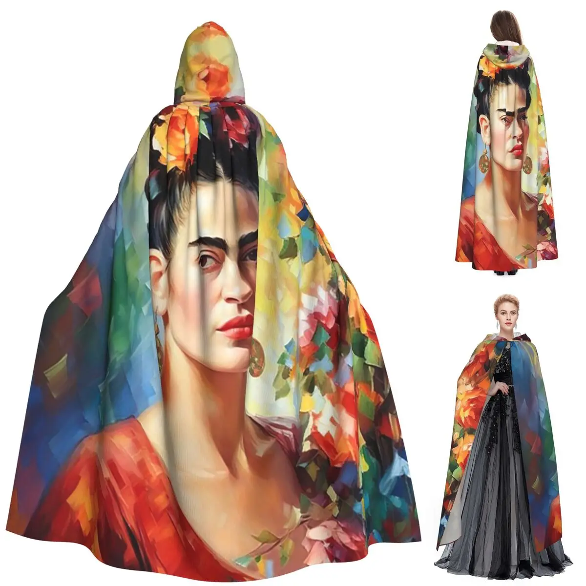 Capa larga con capucha de Frida Kahlo, disfraz de bruja medieval, capa para cosplay, fiesta de Halloween, para adultos, unisex.
