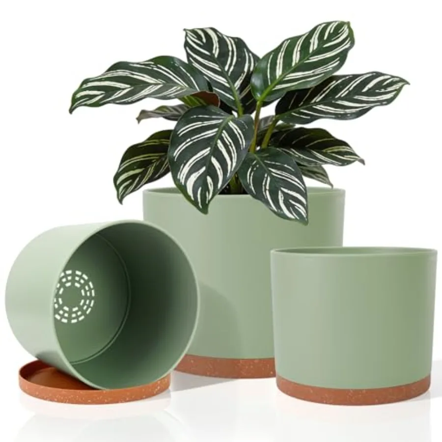 

10/9/8 Inch Modern Cylinder Planter, Plant Pots for Indoor Outdoor Plants, Flower Pots with Drainage Holes and Saucers for Gard