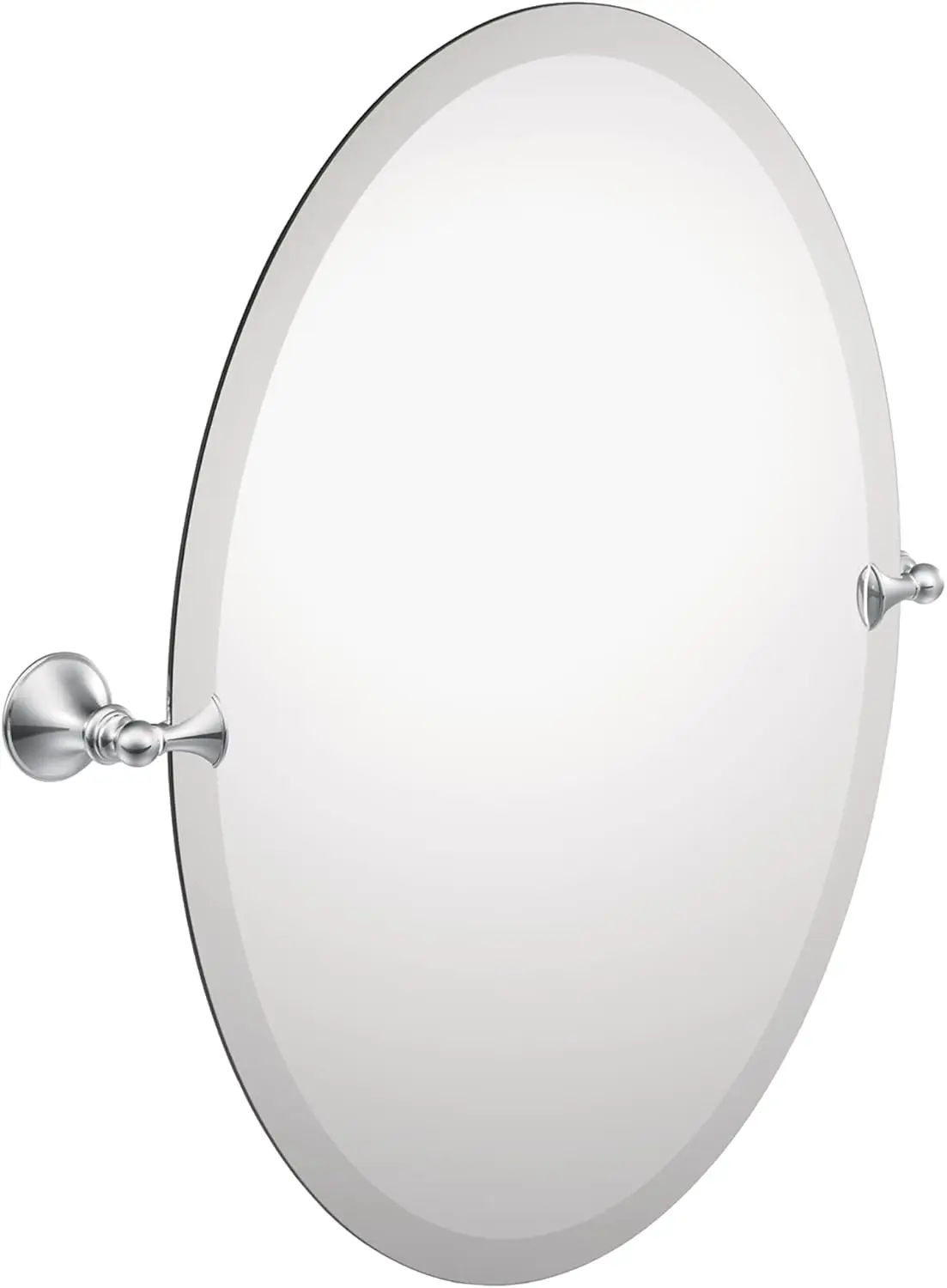 Moen Glenshire Chrome 26 x 22-Inch Frameless Pivoting Bathroom Mirror, Wall Mounted Oval Tilting Mirror