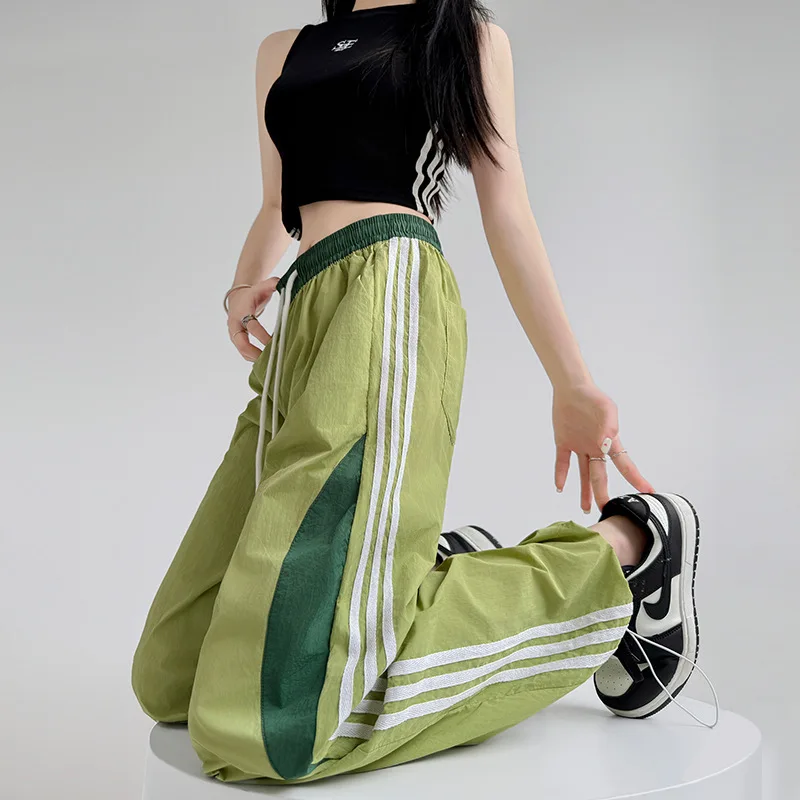 

Striped Quick-Dry Sports Pants Women's Spring Summer Straight-Leg Casual Sweatpants Hiking American Style Wide-Leg Pants