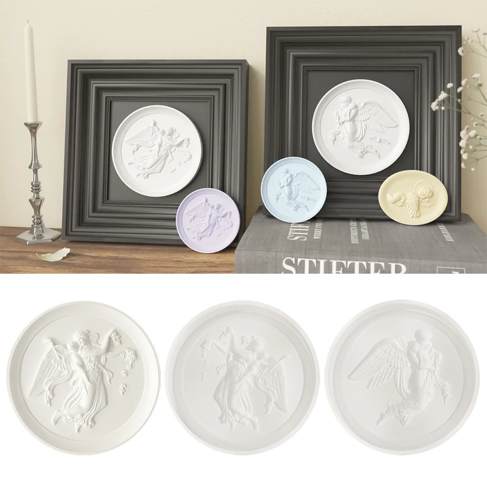 Angel Gypsum Silicone Mold DIY Aromatherapy Scented Candle Plate Disc Ornament Decorative Epoxy Molds Home Decoration