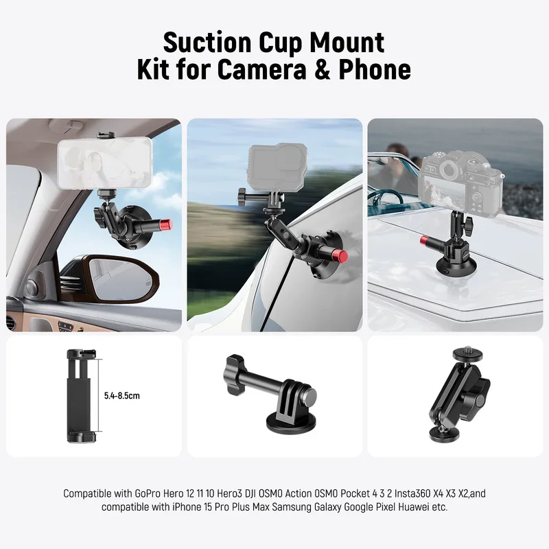 NEEWER CA104 Vacuum Suction Cup Mount Car Shooting Bracket 360 Magic Arm Stabilizer for Mirrorless Phone GoPro Action Camera Pho