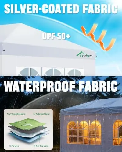 10x20 Pop Up Canopy Tent with 6 Removable Sidewalls, White, 10x20 | One-Push Center Lock Event Shelter with Church view 5