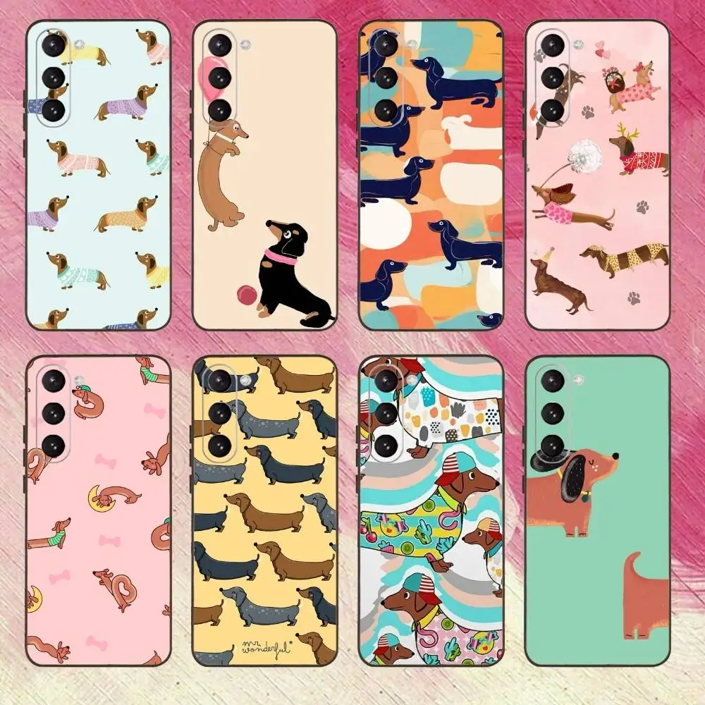 Funda de teléfono con perro salchicha y salchicha para Samsung Galaxy A73,A72,A71,A70,A53,A52,A51, otras fundas negras suaves