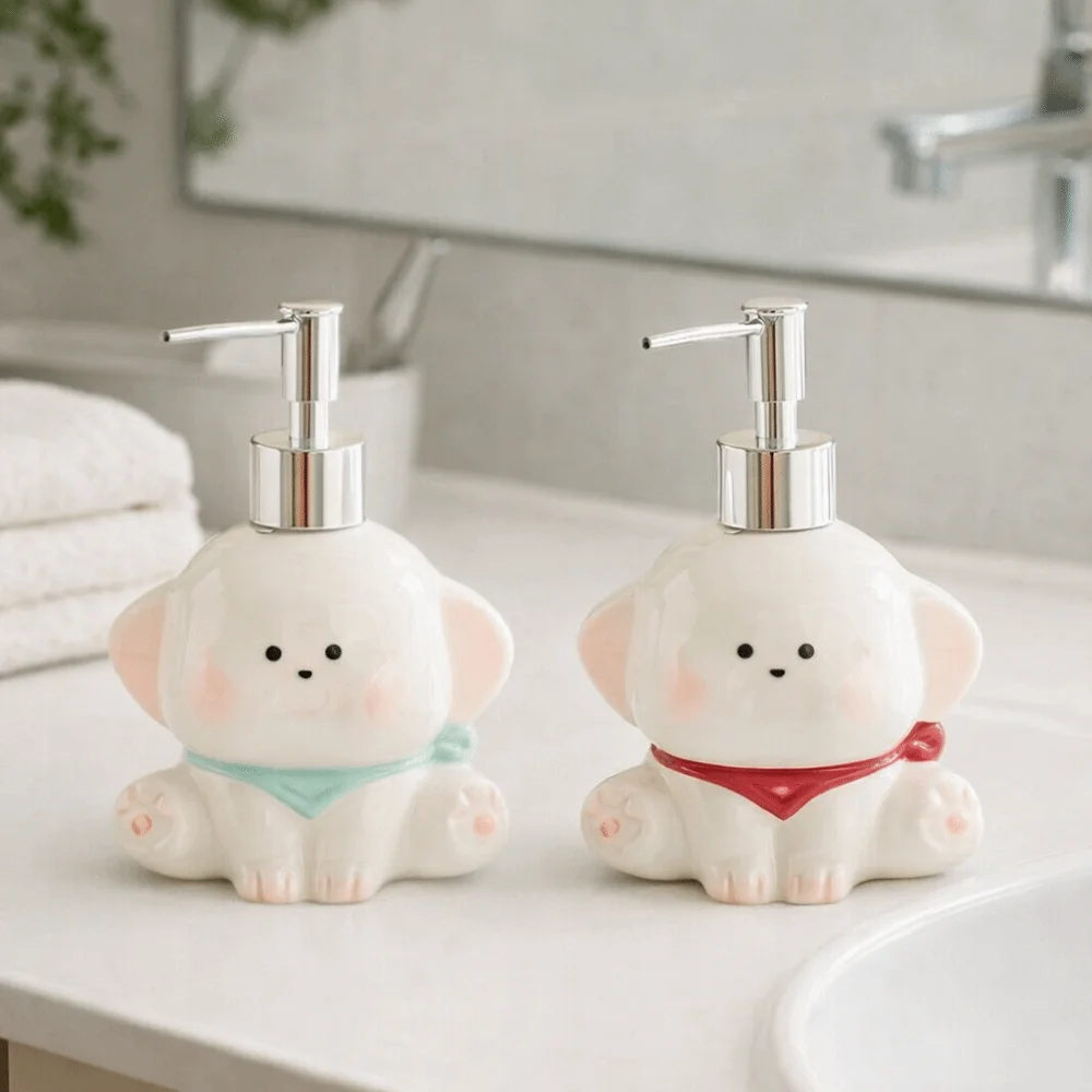 Ceramic Liquid Soap Dispenser Press Pump Empty Bottle Shower Gel Separate Bottles Cute Dog Shape Shampoo Bottle Kitchen