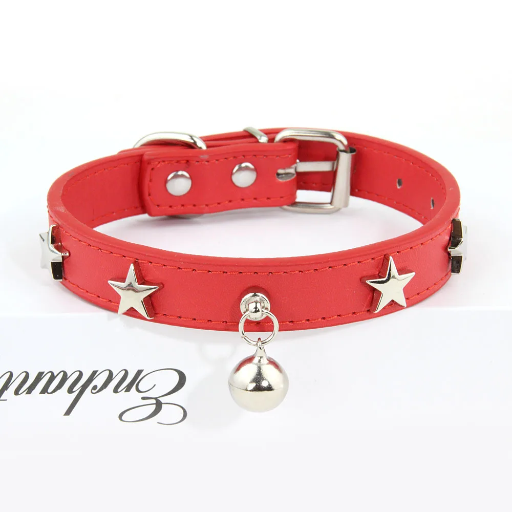 Collar de cuero con remaches de estrella para mascotas, correa para el cuello con campana para cachorros, perros pequeños y medianos, Collar para gatos, Chihuahua, envío directo