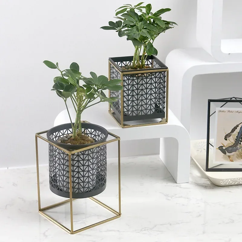 Limited Nordic Light Luxury Gold Hollowed Flower Pot Creative Fashion Balcony Plant Stand Simple Atmosphere Indoor Decor Shelf