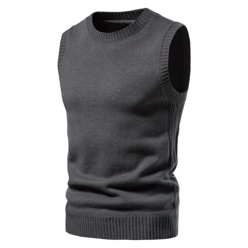 

High Quality Men's Clothing 2024 Autumn/winter New Solid Color Simple and Thickened Men's Sweater Vest Knitted Sweater