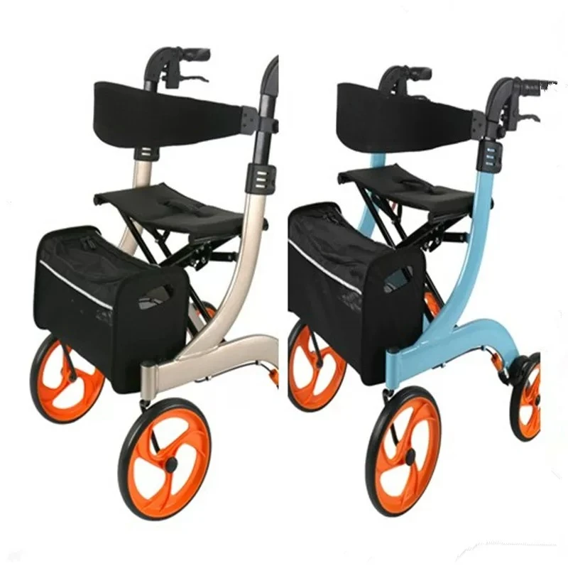 Height Adjustable Folding Walker with Seat, Lightweight Aluminum Folding Shopping Trolley