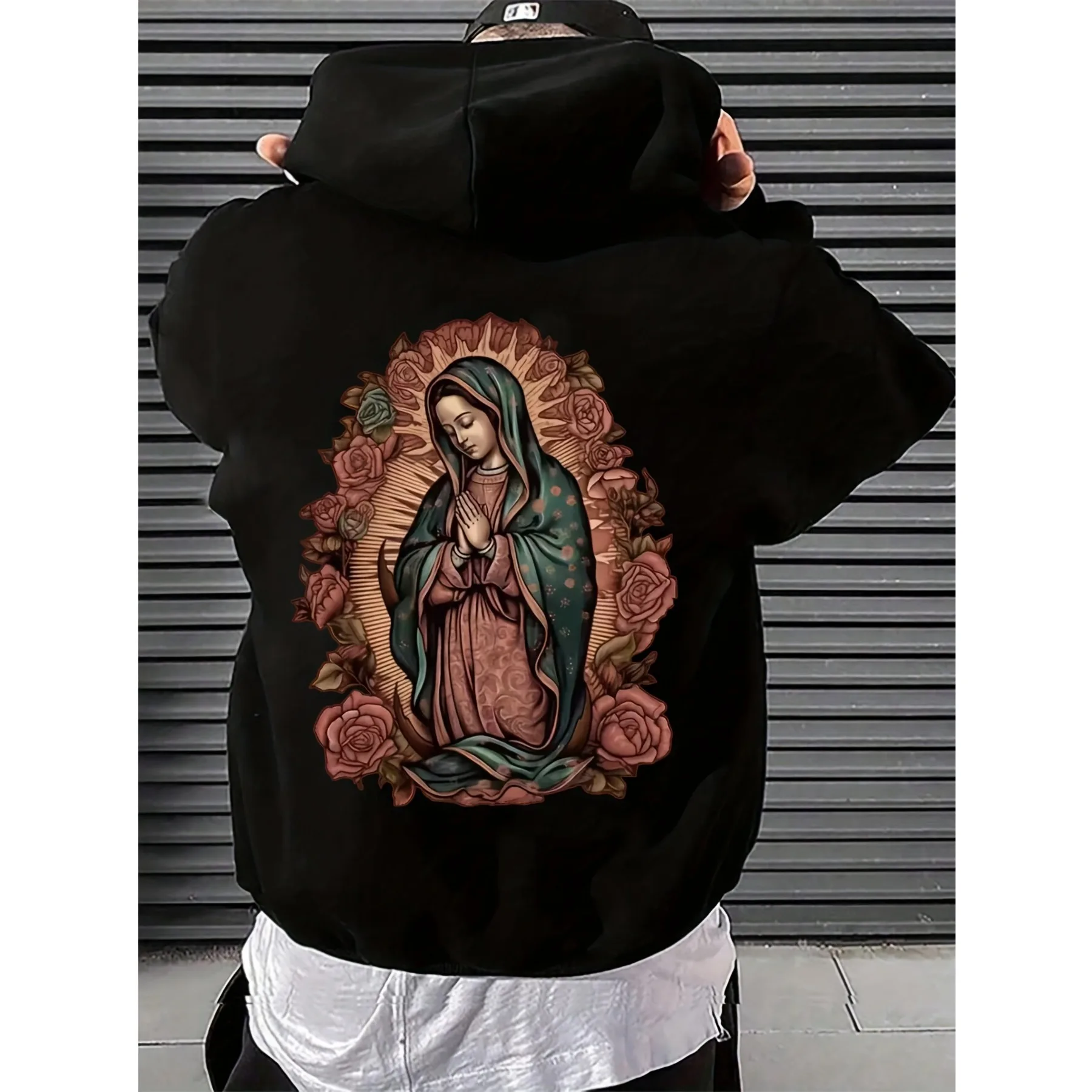 Herren Religiöser Maria Hoodie Hip-Hop Sport Streetwear Guadalupe Jungfrau Druck Lässiger Loser Pullover Sweatshirt Oberteil – Detail 2