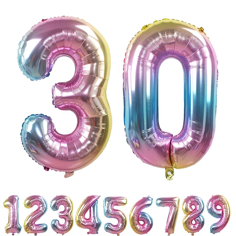 32inch Iridescent Rainbow Color Number Foil Balloons Birthday Wedding Party Decoration Digital Balloon Number Air Ballon Globos