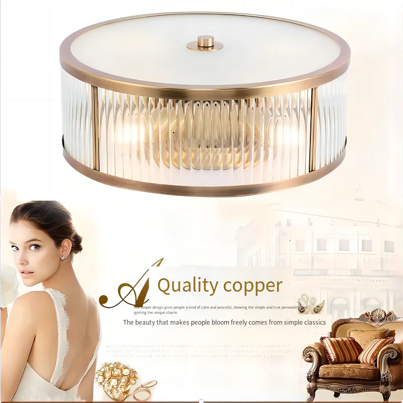 All Copper Crystal Ceiling Light Creative Personality Bedroom LED Ceiling Lamp Simple European Dining Light Study Light