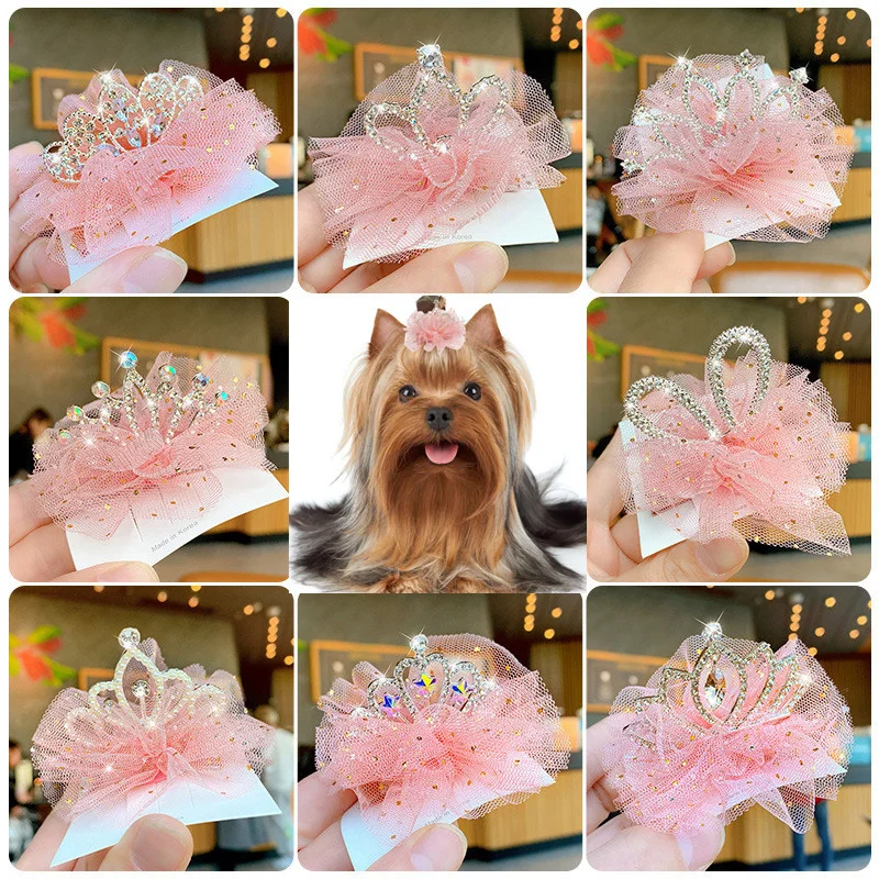 Pet Grooming for Puppy Cat Dog Hair Clip Crown Bow Lace Pet Hairpins Dog Multicolor Cat Headwear Pet Accessories